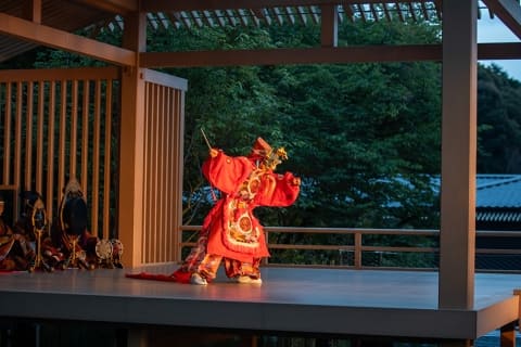 Gagaku, Japan’s imperial court music, being performed at Banyan Tree Higashiyama Kyoto's bamboo pavillion